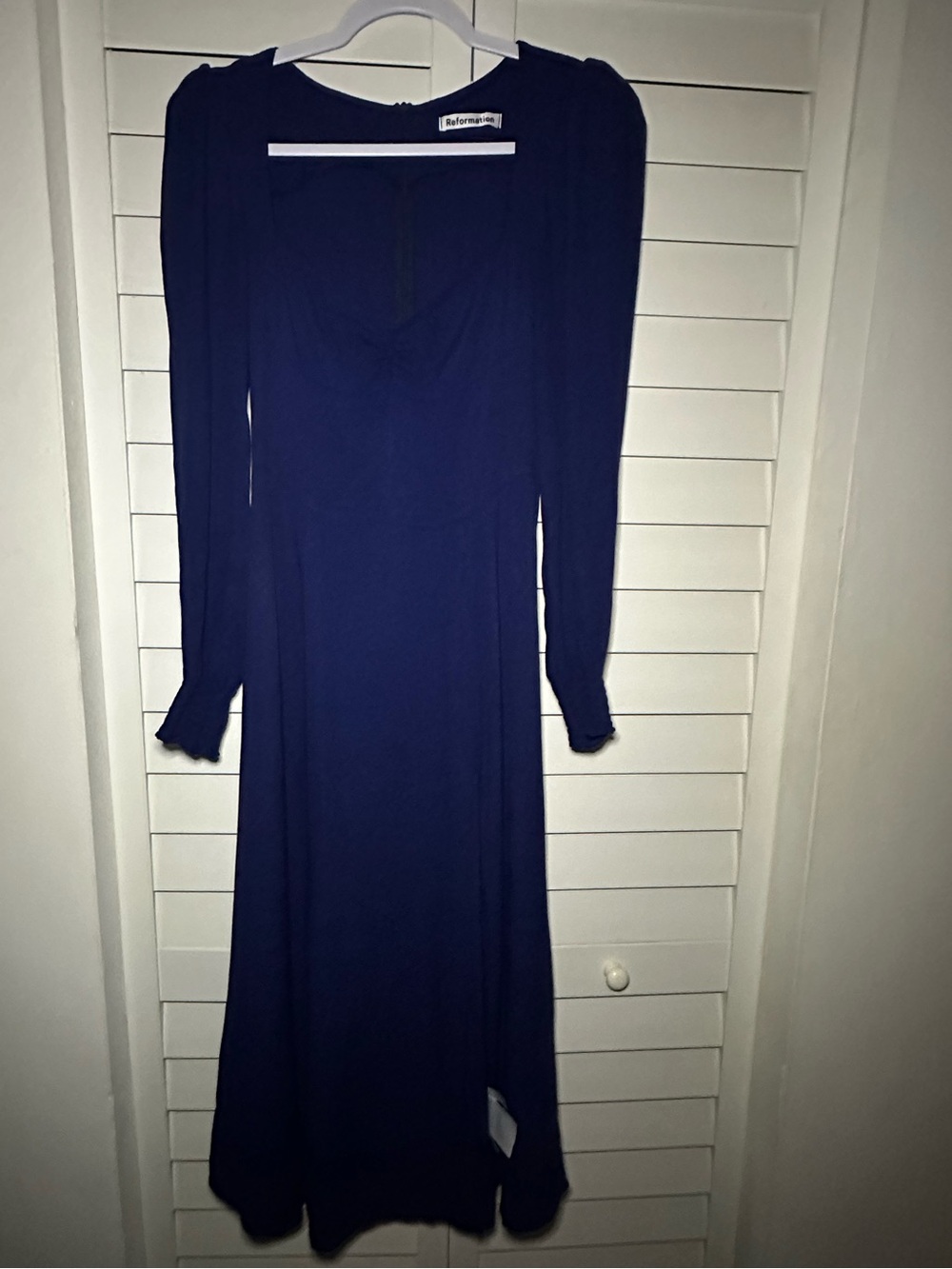 Reformation Long Sleeve Midi Dress in Deep Navy